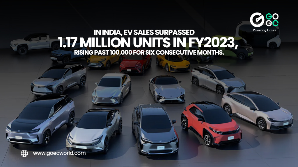 EV sales in India hit 1.17 million units in FY2023, charge past 100,000 for six months in a row.